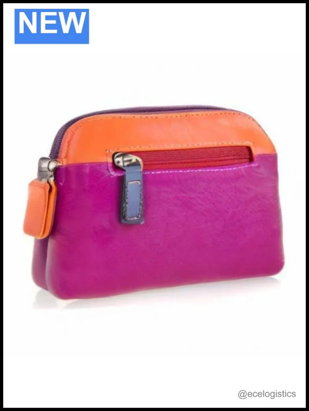 Genuine Top-Grain Nappa Leather Coin Purse with 3 Card Slots, Key Fob, Zip
